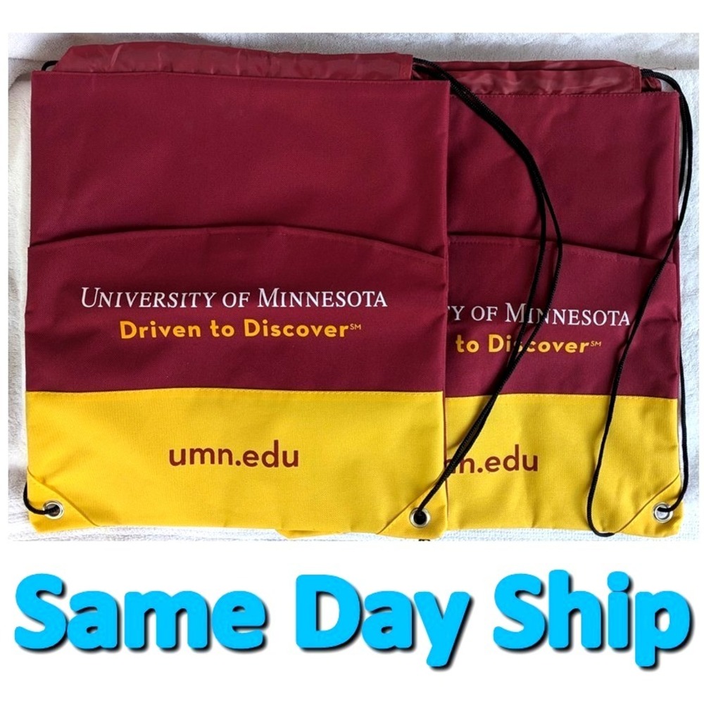 Lot of 2 University of MN Driven to Discover Canvas Drawstring Backpack Gophers